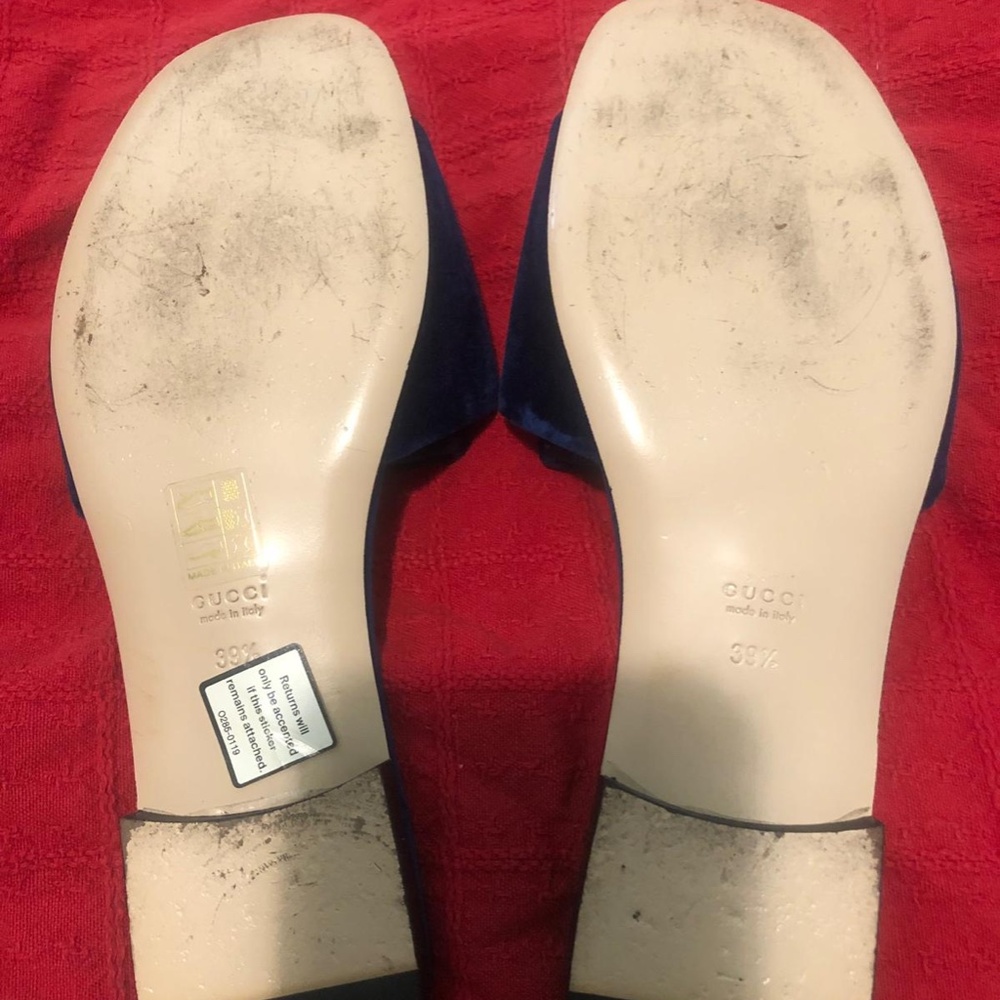 Gucci Madelyn Cobalt Blue Velvet Crystal G Slide Sandals Size 39 EUR US 9 - Picture 6 of 12